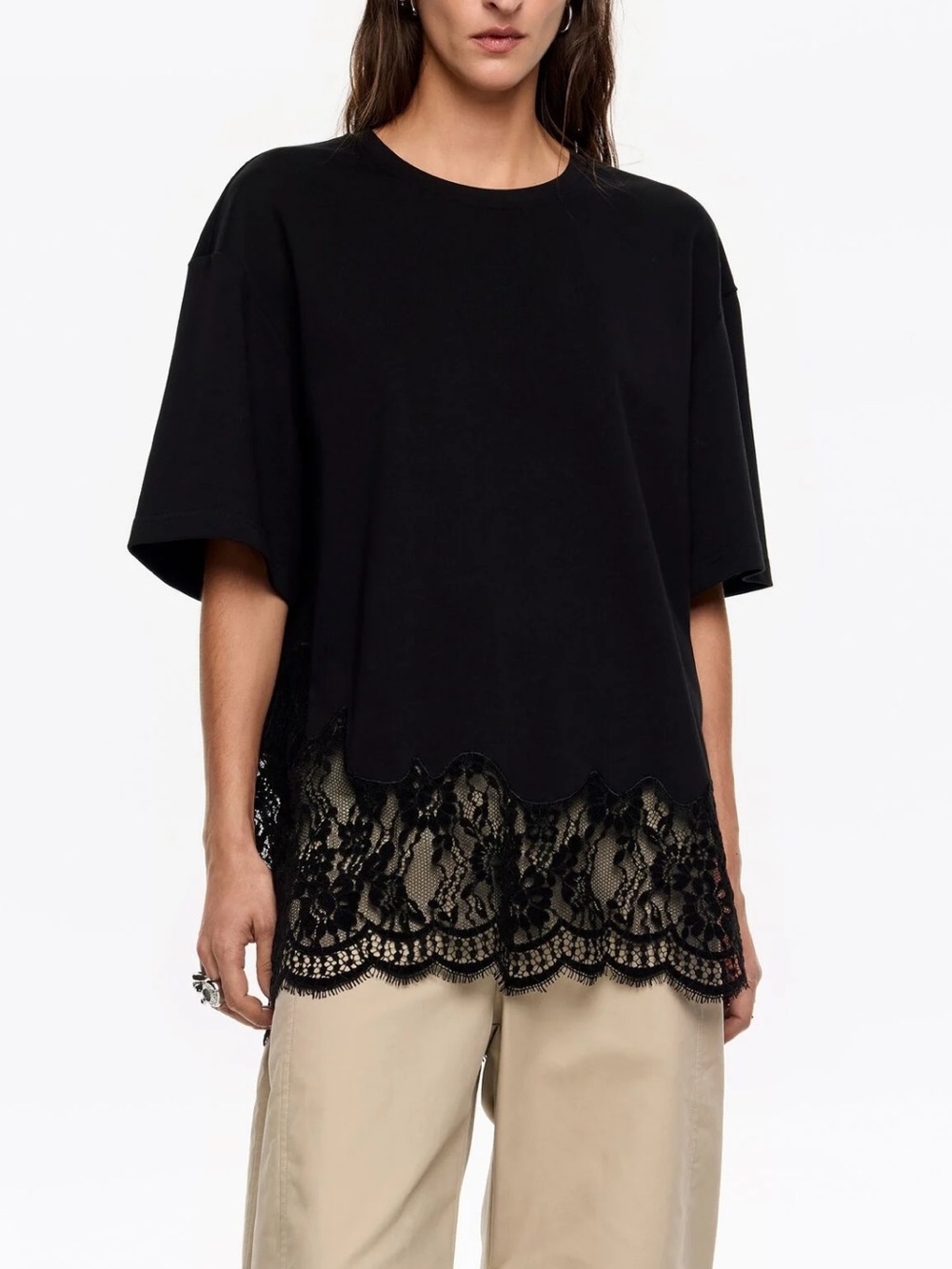 Bimba y Lola Oversize Black Lace T-shirt